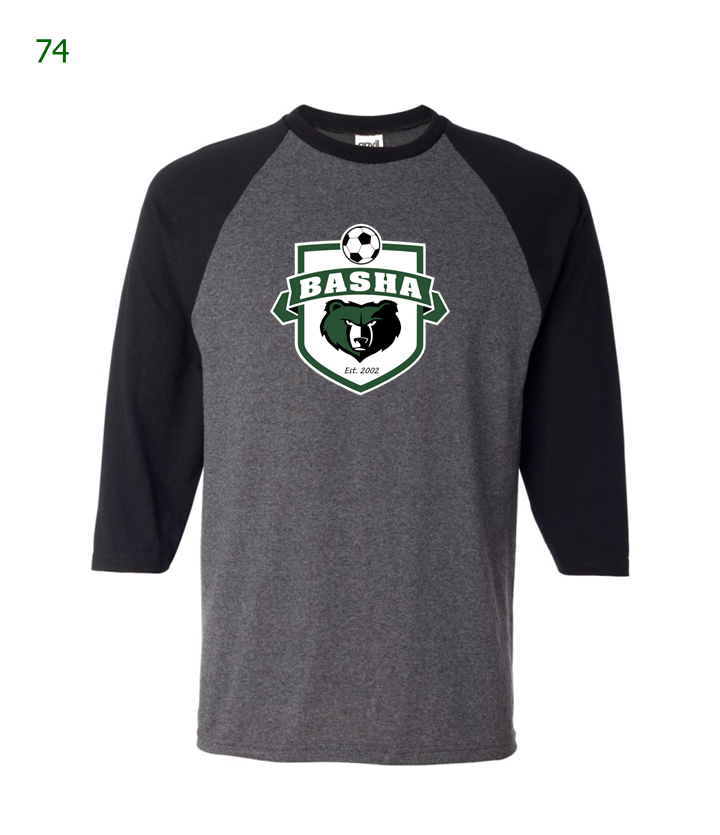 Basha Soccer 3/4 raglan sleeve tee in deep heather & black (74)