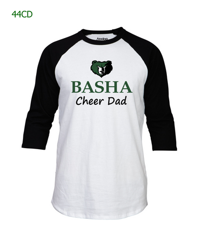 Basha Cheer Dad 3/4 raglan sleeve tee in white & black (44CD)