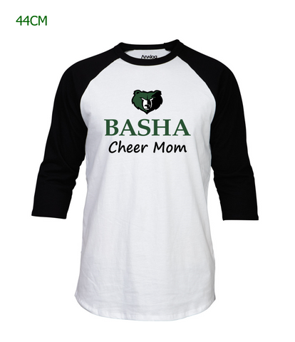 Basha Cheer Mom 3/4 raglan sleeve tee in white & black (44CM)