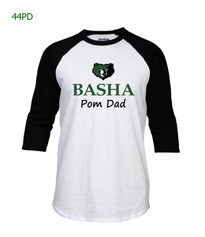 Basha Pom Dad 3/4 raglan sleeve tee in white & black (44PD)