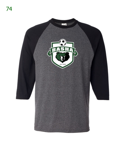 Basha Soccer 3/4 raglan sleeve tee in charcoal grey & black (74)